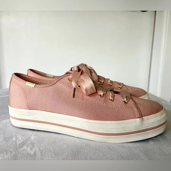 Kate Spade x Keds Triple Kick Pink Grosgrain Sneakers, ribbon laces, like new, 8 - Picture 5 of 16
